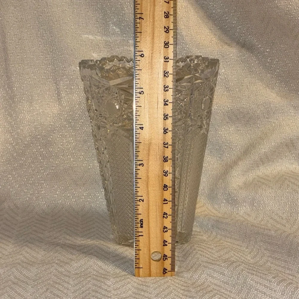 Vintage Cut Glass Crystal Style Vase Starburst Hobstar Pattern - Picture 12 of 12